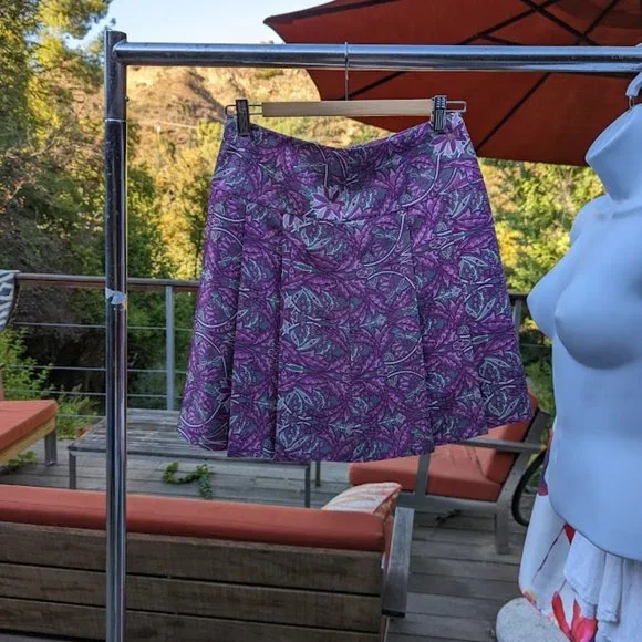 Vintage RareBanana Republic SILK Pleated Paisley Skirt Purple Pink Floral Sz 0 - Picture 3 of 4